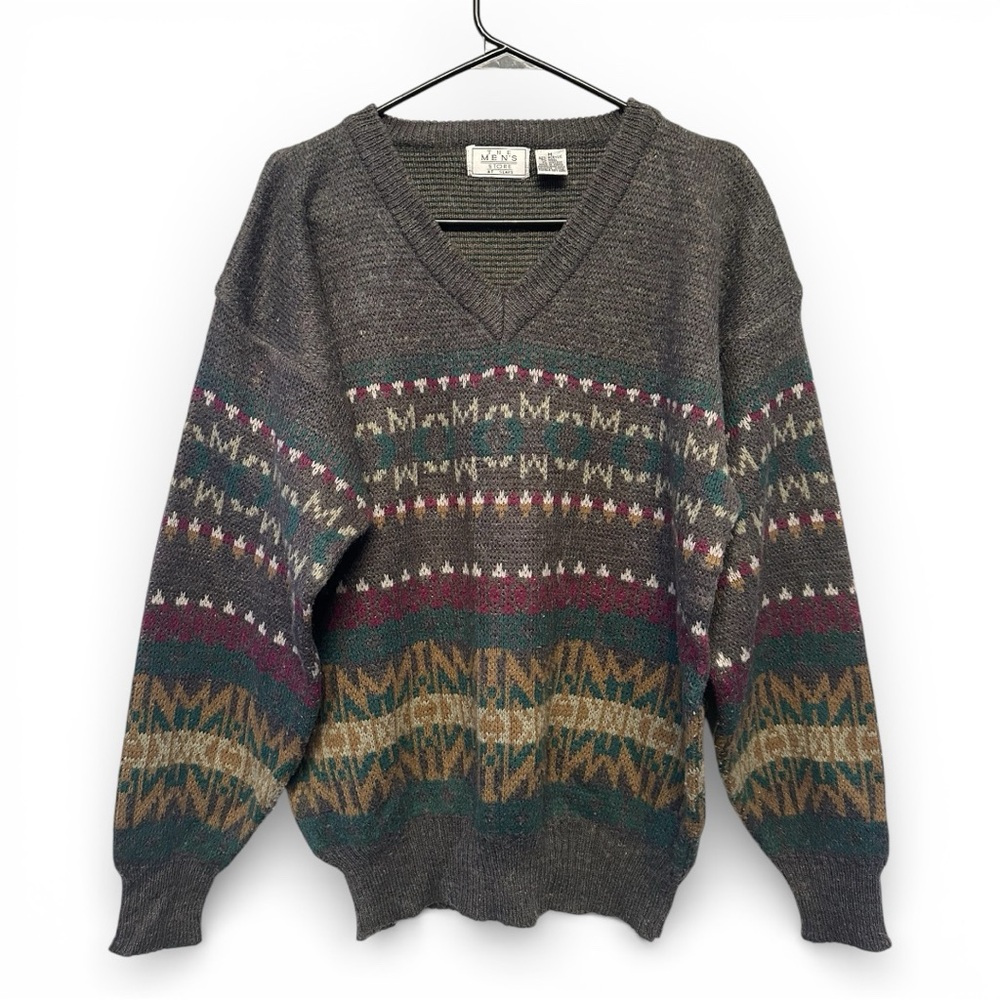 Vintage 90’s The Men’s Store Multicolor Patterned V-Neck Knit Sweater Medium